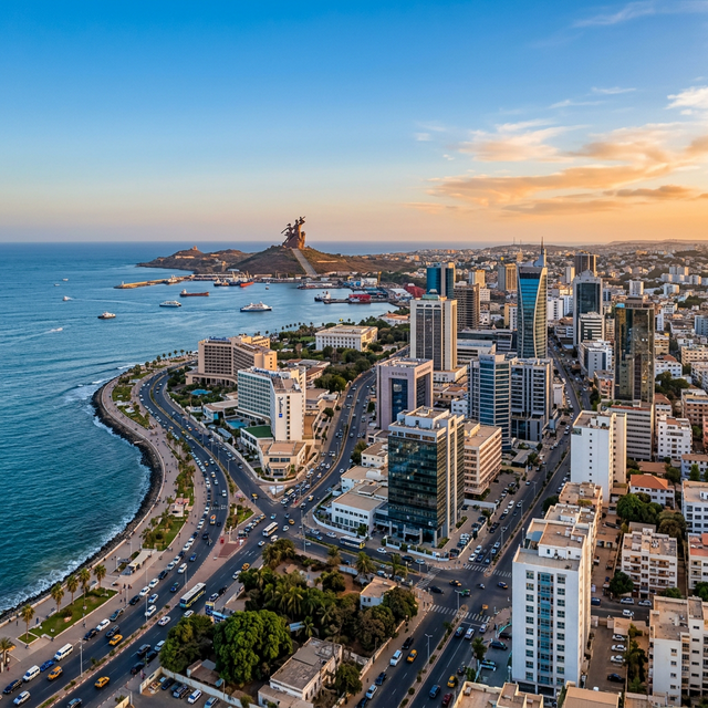 Vue panoramique de Dakar, capitale économique du Sénégal - centre de nombreux marchés publics